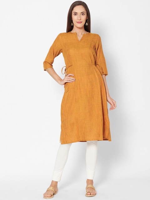 

Fusion Beats Women Mustard Yellow Solid A-Line Kurta