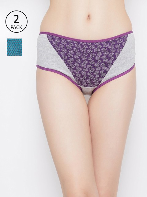 

Clovia Women Pack Of 2 Printed Hipster Briefs COMPNC936, Grey