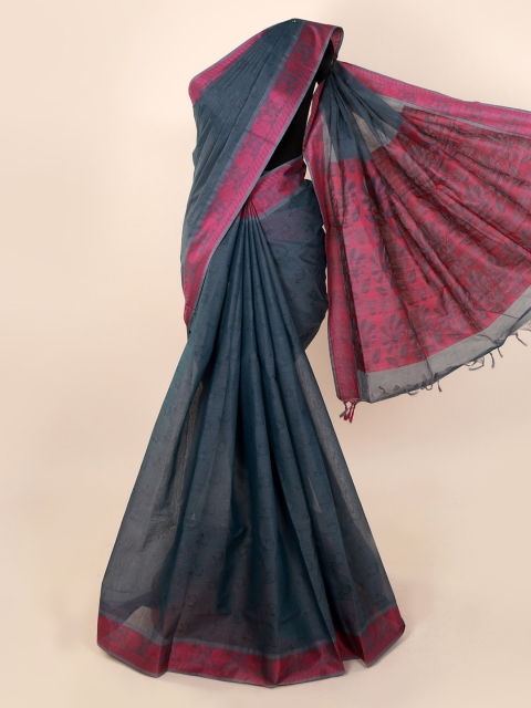 

Pothys Grey & Pink Pure Cotton Printed Saree with Jhalar Pallu