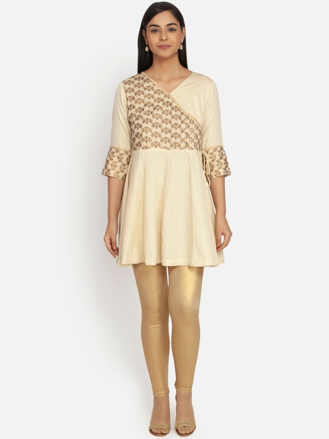 

Paislei Women Beige & Gold-Coloured Floral Printed Tunic
