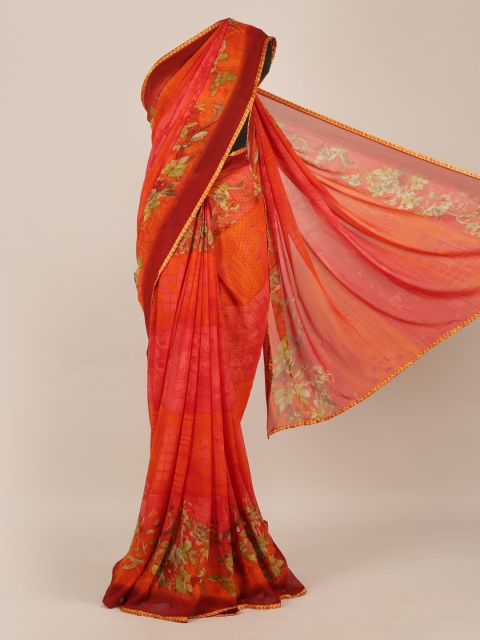 

Pothys Orange & Yellow Poly Chiffon Printed Saree