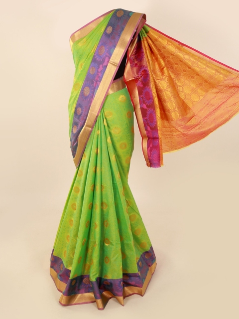 

Pothys Green & Purple Silk Cotton Woven Design Saree
