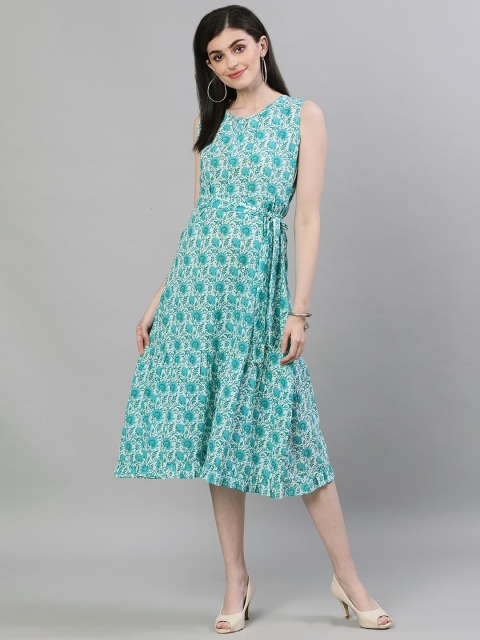 

Nayo Women Green Printed A-Line Dress