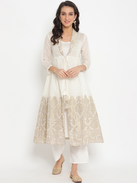 

Abhishti Women White Solid Kurta with Trousers