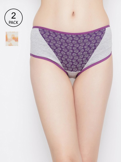 

Clovia Women Pack of 2 Printed Medium Coverage Hipster Briefs COMPNC939, Orange