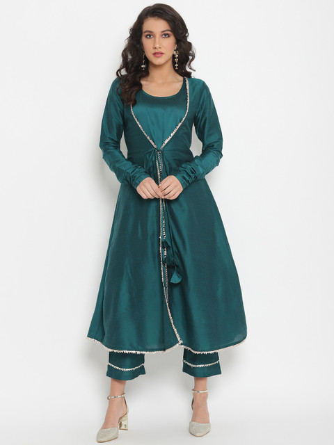 

Abhishti Women Green Solid Kurta with Trousers