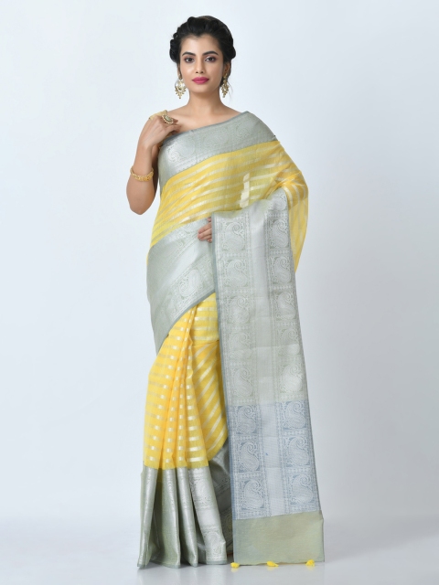 

RANGOLI Yellow Striped Pure Cotton Saree
