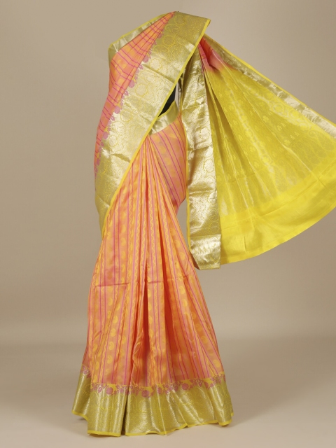 

Pothys Peach-Coloured Striped Silk Blend Saree