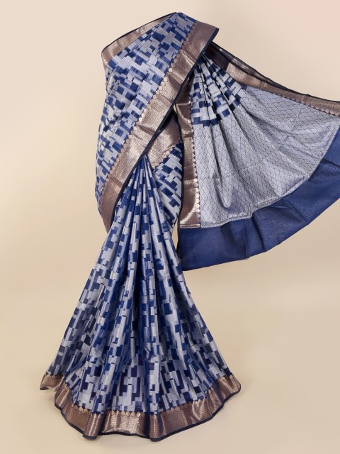 

Pothys Blue & Grey Cotton Blend Printed Saree