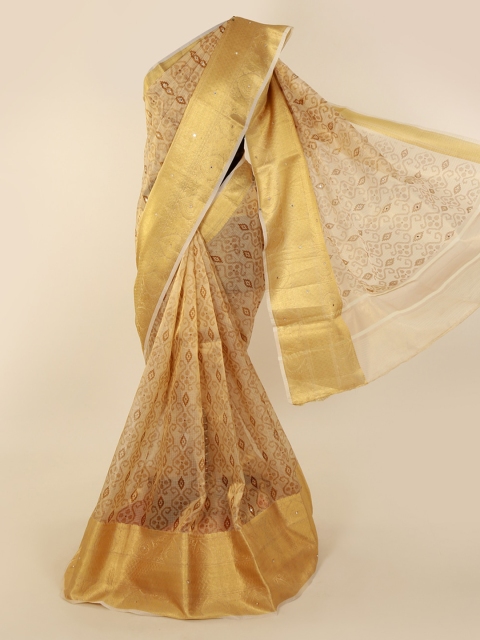 

Pothys Gold-Toned Printed Tissue Saree
