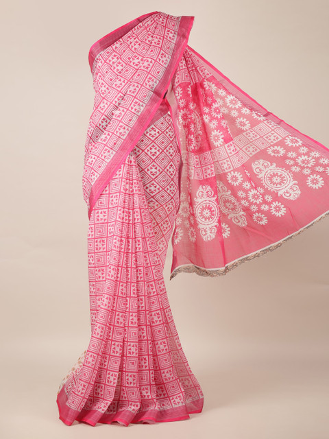 

Pothys Pink Printed Linen Blend Saree