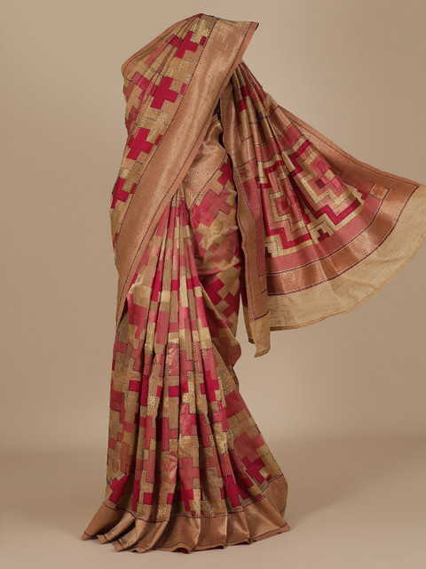 

Pothys Tan Brown & Pink Jute Silk Woven Design Saree