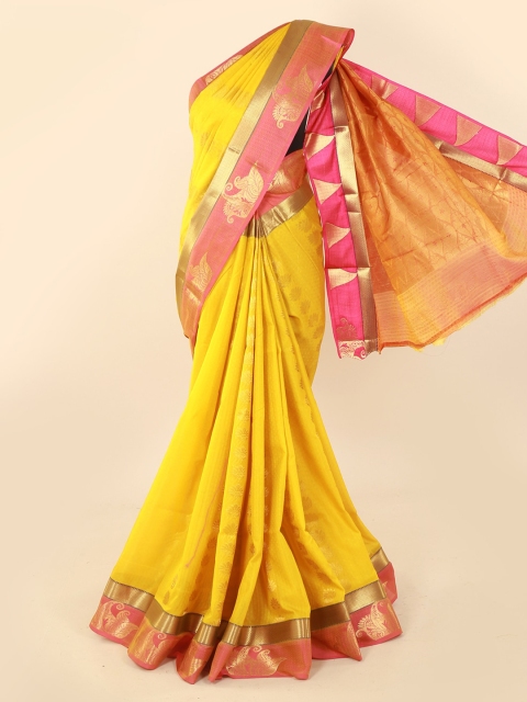 

Pothys Yellow Woven Design Silk Cotton Saree with Zari Border