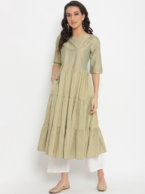 

Abhishti Women Green & White Embroidered Kurta with Trousers