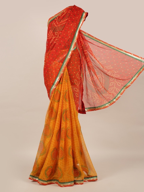 

Pothys Mustard & Orange Poly Chiffon Printed Saree