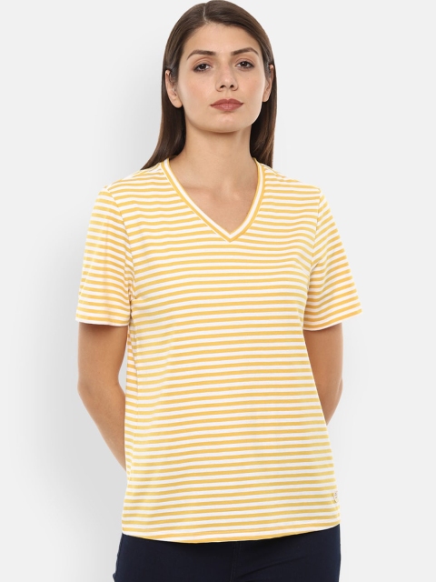 

Van Heusen Woman Women Yellow & White Striped Cotton Top