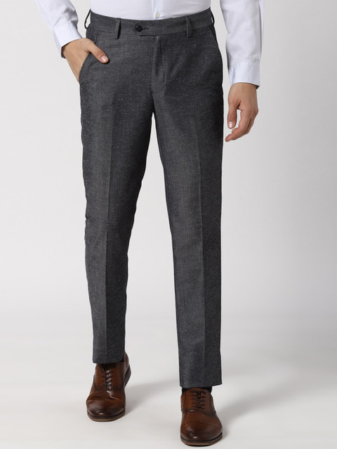 

Peter England Men Grey Slim Fit Self Design Formal Trousers