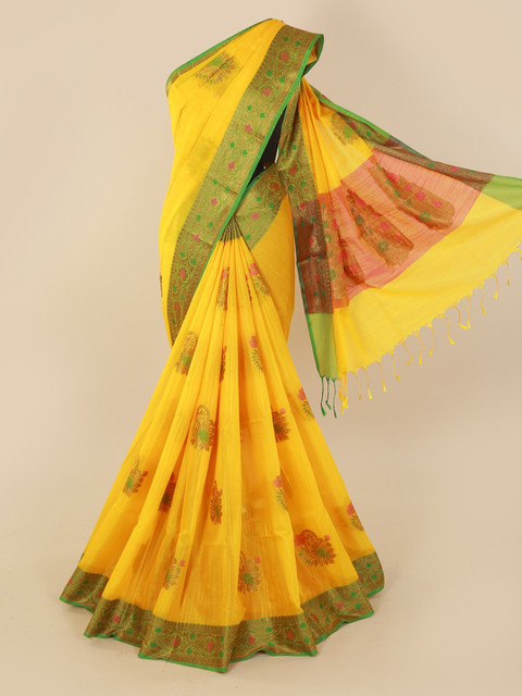 

Pothys Yellow Woven Design Cotton Blend Saree