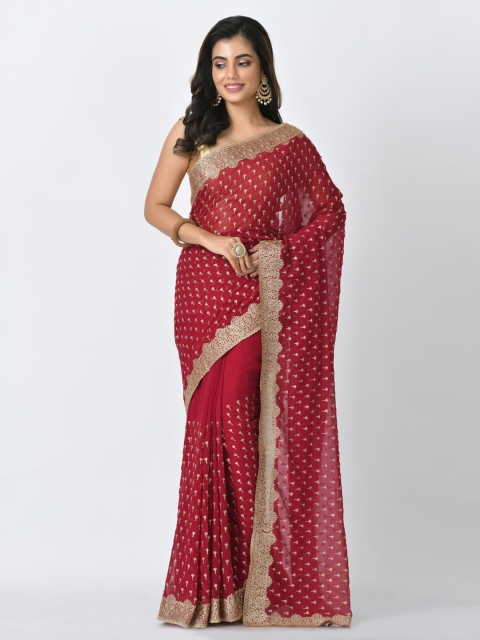 

RANGOLI Red Embroidered Pure Georgette Saree