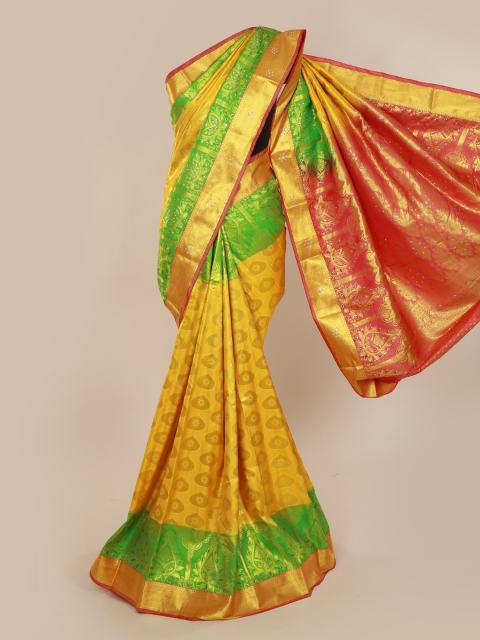 

Pothys Yellow & Orange Pure Silk Woven Design Kanjeevaram Saree