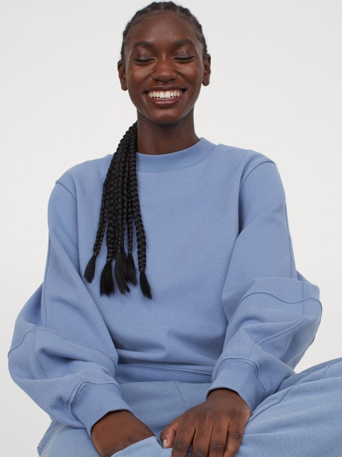 

H&M Women Blue Solid Oversized Sustainable Sweatshirt
