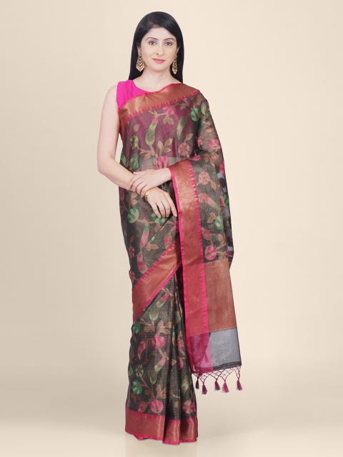 

Kasat Black Silk Blend Printed Mysore Silk Saree