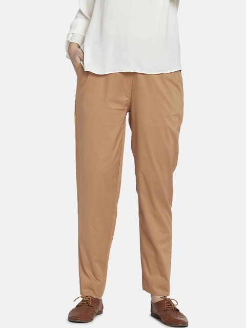 

Go Colors Women Nude-Coloured Tapered Fit Solid Regular Trousers