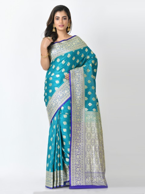 

RANGOLI Turquoise Blue Woven Design Art Silk Saree with Zari Border