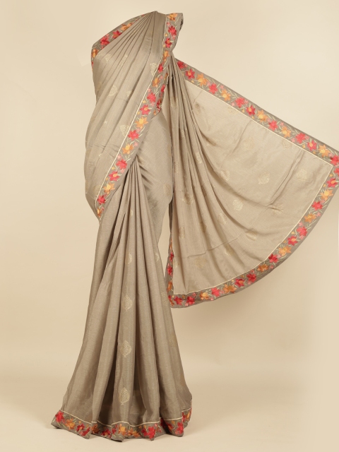 

Pothys Taupe Woven Design Poly Georgette Saree
