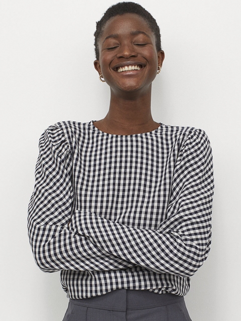 

H&M Women Blue Checked Boxy Top