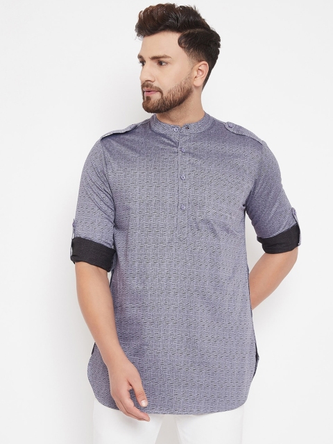 

Hypernation Men Grey & Blue Printed Pathani Kurta