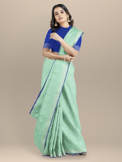 

BharatSthali Sea Green Pure Cotton Solid Maheshwari Sustainable Saree