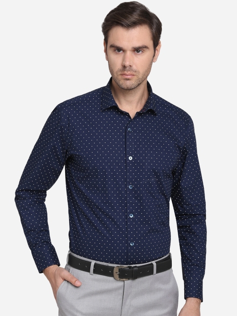

METAL Men Blue & White Slim Fit Printed Formal Cotton Shirt