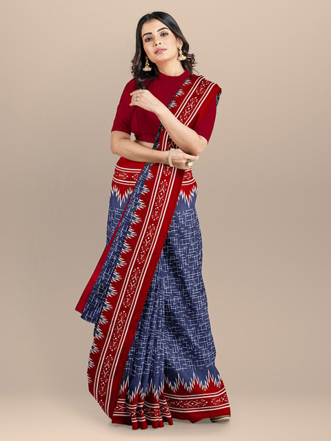 

BharatSthali Blue Block Print Sustainable Saree