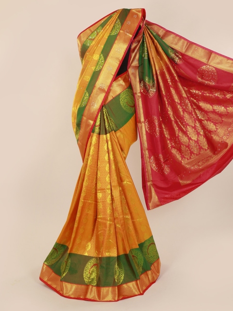 

Pothys Mustard & Red Pure Silk Woven Design Kanjeevaram Saree
