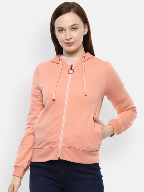 

Van Heusen Woman Women Peach-Coloured Solid Hooded Cotton Sweatshirt