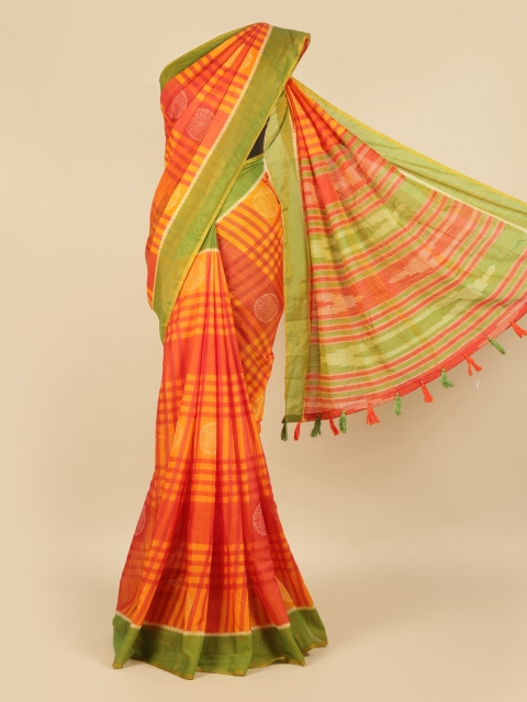 

Pothys Orange Striped Jute Silk Saree