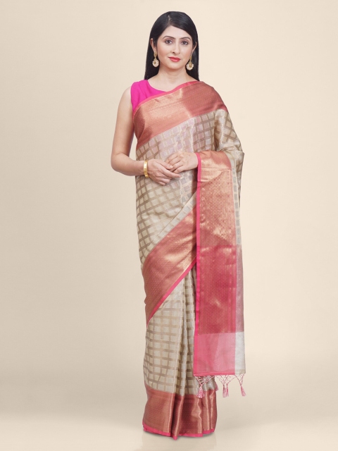 

Kasat Off-White & Pink Tissue Checked Kota Saree with Jhalar Pallu