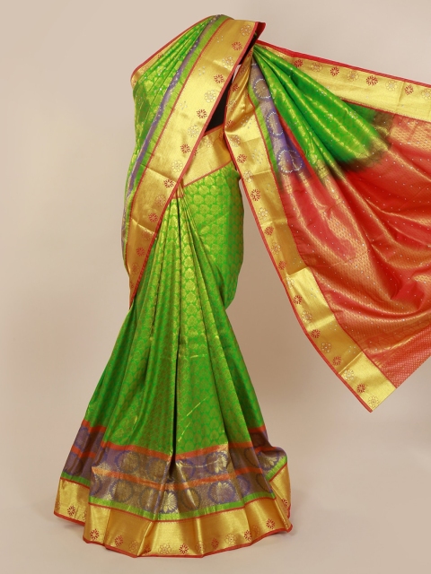 

Pothys Green & Orange Pure Silk Woven Design Kanjeevaram Saree