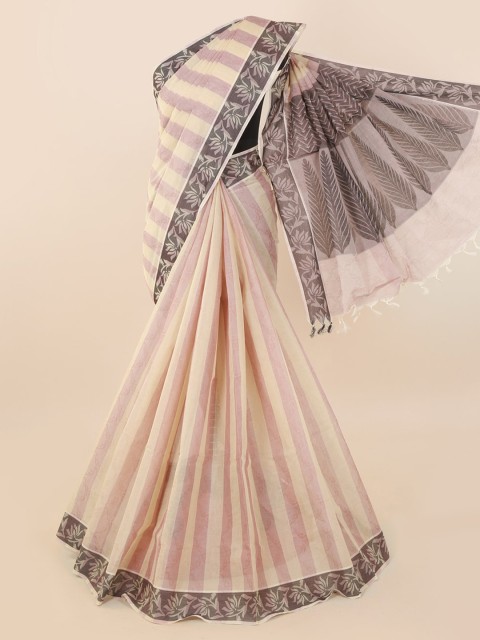 

Pothys Cream-Coloured & Peach-Coloured Pure Cotton Printed Saree