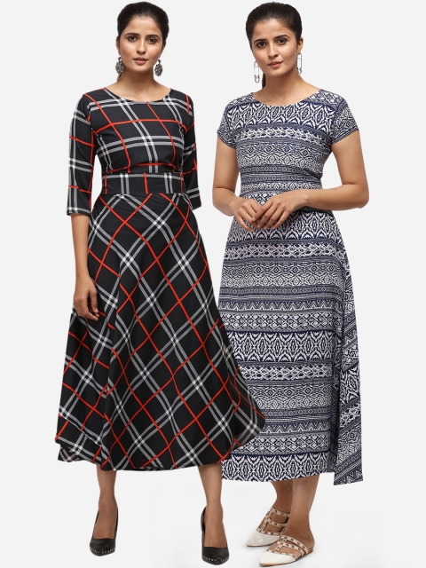 

Florence Women Pack of 2 Printed Fit and Flare Dresses, Multi