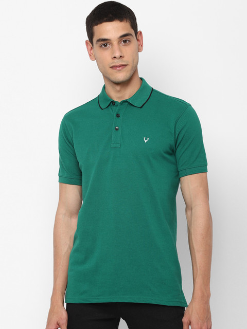 

Allen Solly Sport Men Green Solid Polo Collar Pure Cotton T-shirt