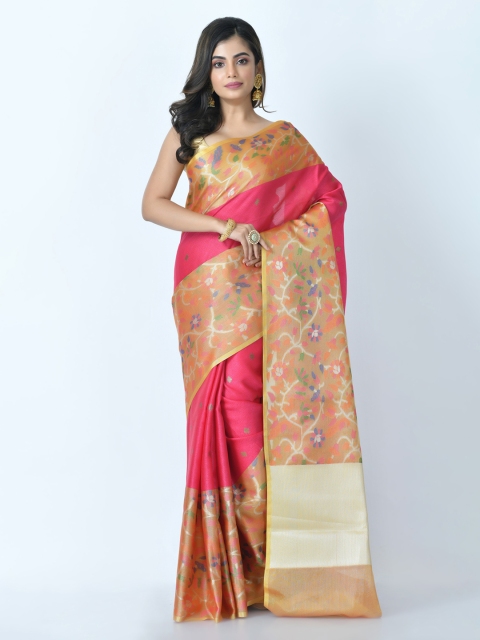 

RANGOLI Pink Woven Design Organza Saree