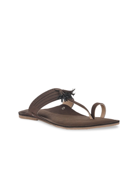 

SKO Women Coffee Brown Leather One Toe Flats