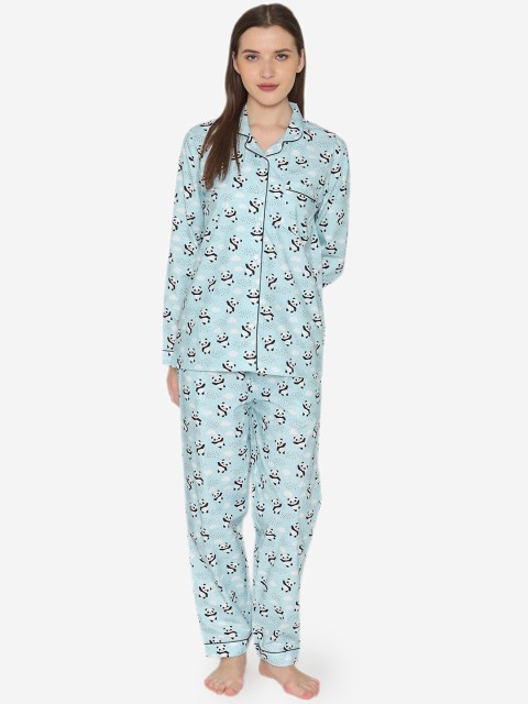 

Fluffalump Women Blue & White Printed Night Suit