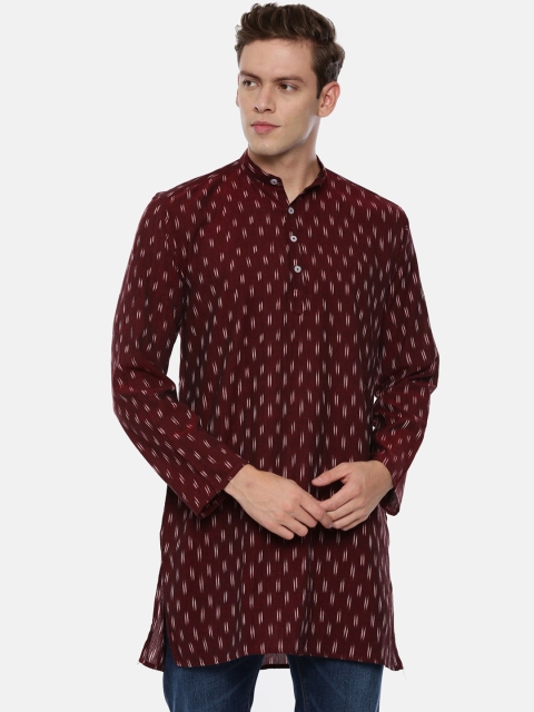 

ROLLER FASHIONS Men Maroon Woven Design Straight Kurta