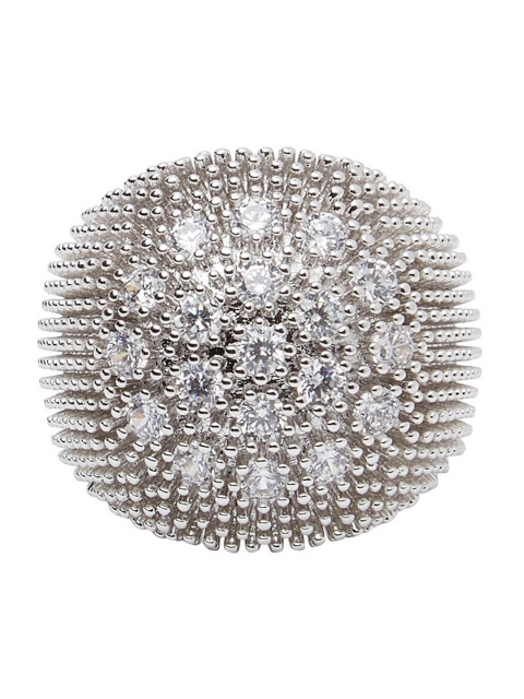 

shaze Silver-Toned White CZ-Studded Nub Finger Ring