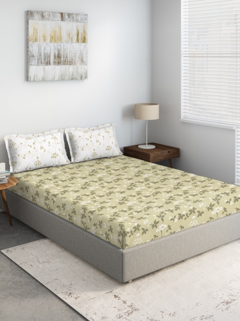 

DDecor Beige & White Floral 144 TC Cotton 1 King Bedsheet with 2 Pillow Covers