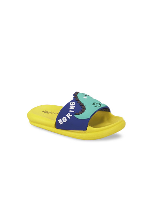 

FEETWELL SHOES Boys Yellow & Blue Dinosaur Printed Sliders
