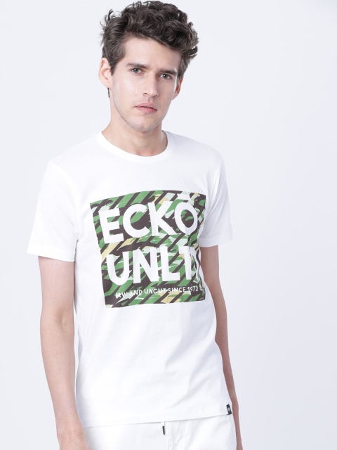 

Ecko Unltd Men White Brand Logo Printed Round Neck T-shirt